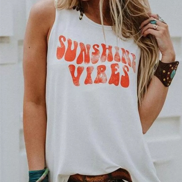 NEW Sunshine Vibes vintage look sleeveless t-shirt - Picture 3 of 3